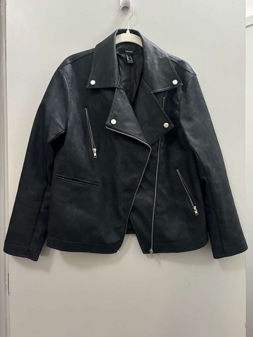 Forever 21 Black Faux Leather Asymmetrical Moto Jacket